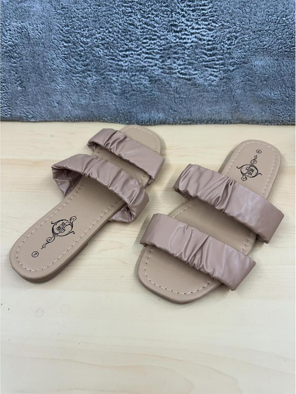 Sole Mates Ruched Double Strap Slide Sandals